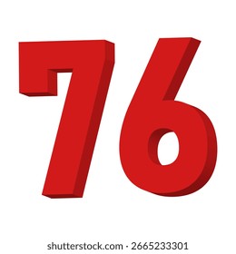 3D Red Number 76 Text Vector on White Background