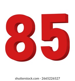 3D Red Number 85 Textvektor auf weißem Hintergrund