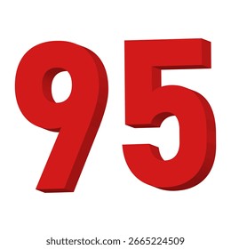  3D Red Number 95 Text Vector on White Background