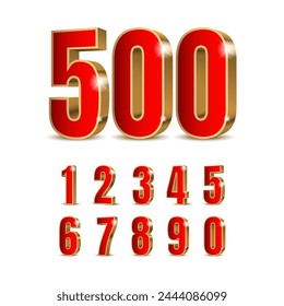 3d red numbers with golden outline. Symbol set. Vector illustration