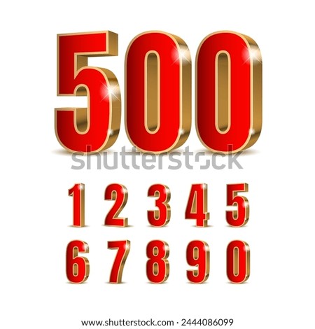 3d red numbers with golden outline. Symbol set. Vector illustration