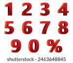 "3D red numeral set: 0-9 vector alphabet for striking and dynamic designs."