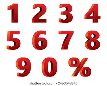 "3D red numeral set: 0-9 vector alphabet for striking and dynamic designs."