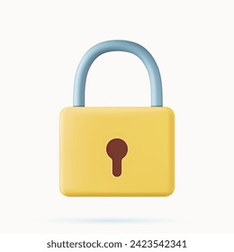 3d red padlock icon. Metallic lock with steel shackle. Safety and confidentiality information and property. Locked password and personal web account security.