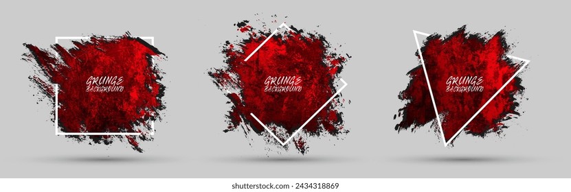 Pincel de pintura roja 3D trazos aislados sobre fondo. Elegante conjunto de acuarela oscura. Paquete con efecto texturizado. Concepto de estilo pintado grungy de los elementos del diseño gráfico para los anuncios, la oferta, grande, mega, o la venta del flash