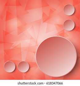 3d red paper circle label on layer of transparent red triangle glass mosaic abstract design background concept