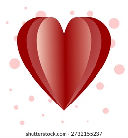 Forma del corazón del corte del papel rojo 3D con los lunares rosados en el fondo blanco