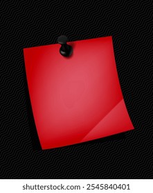 3d red paper sticker attached with black pin on black abstract background. Place for note, inscription, announcement. Ideas for marketing, for sales.