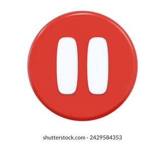 3d red pause button icon. Symbol to watch tv, video, movie,live stream. Stock vector illustration on isolated background.