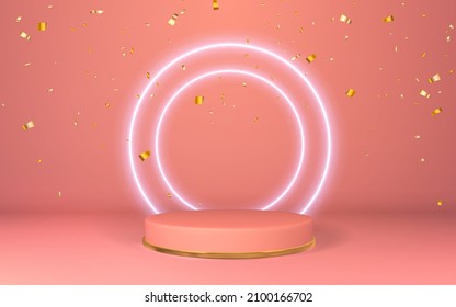 3.ª peatón rojo. Pantalla de podio en la habitación vacía. Fase para el producto en el podio del cilindro. Estilo minimalista. Ilustración vectorial.