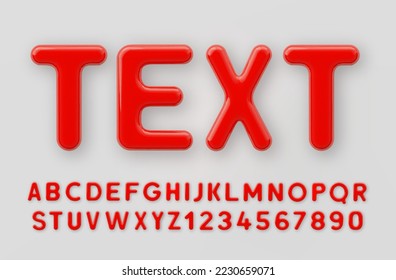 3D Red plastic alphabet with a glossy surface on a gray background.