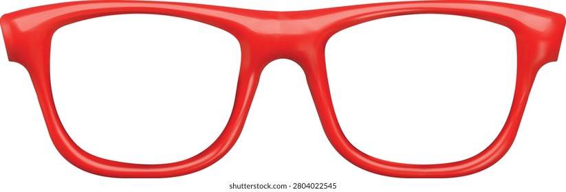 3D Red plastic frame of carnival glasses in retro style. An accessory without lenses for a bright, comedic look at masquerades, theme parties, festivals, and children's parties. Vector. Icon. Render.