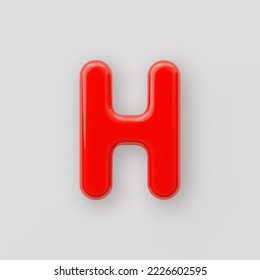 3D Red plastic uppercase letter H with a glossy surface on a gray background.