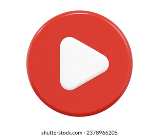 3d red play button icon. Symbol to watch tv, video, movie,live stream. Stock vector illustration on isolated background.