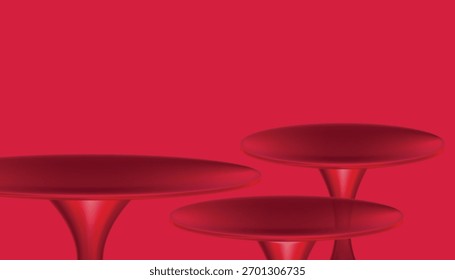 3D red podium background with minimal abstract platforms for product display.Vector mockup step stand for promotional banner,cosmetic branding, fashion ad,online shopping campaign on Christmas