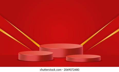 3d Red Podium and Gold Vector Illustraion