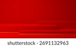 3d red podium platform pedestal composition featuring low, blocky stages in saturated crimson. with golden accents. Realistic background for product display, award ceremony, or festive presentation