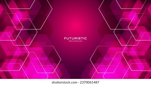 Capa de solapamiento de fondo abstracto 3D de color rojo púrpura sobre el espacio oscuro con una decoración de forma hexagonal brillante. Diseño gráfico moderno concepto de estilo futuro para el volante de banners, tarjetas o portafolios