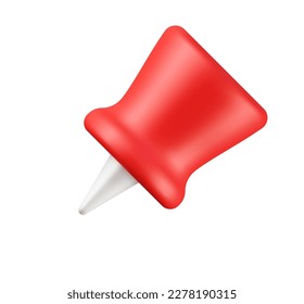 3D-rote Pin-Symbol realistische Darstellung. Symbol der Noten und Strategie im Cartoon-Stil, Infografiken einzeln Objekte auf weißem Hintergrund. Vektorgrafik.
