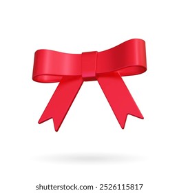 3d Red realistic bow. Vector illustration. Red ribbon for Christmas gifts, Valentine's Day, birthday element template.