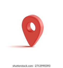 Ícone de localização realista vermelho 3D em fundo branco. Para conceitos de localização, tecnologia, navegação, lugar de significado. Ilustração vetorial.