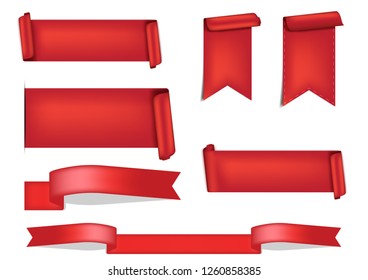 3D Red Ribbon Shadow for award on White Background vector Illustration
