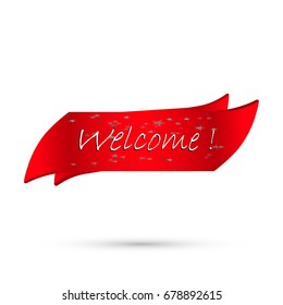 3d red ribbon in stars with an inscription welcome and shadow, vector illustration