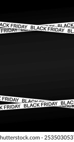 3d red ribbons for Black Friday sale on dark brick wall background. Crossed ribbons. Graphic elements for big sale. Vector illustration.