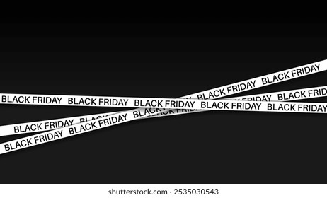 3d red ribbons for Black Friday sale on dark brick wall background. Crossed ribbons. Graphic elements for big sale. Vector illustration.