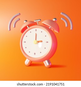 3d Red Ringing Alarm Clock Plasticine Cartoon Style. Vector illustration of Wake Up or Deadline Concept