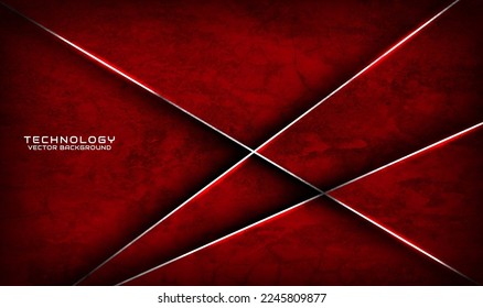 3D red rough grunge techno abstract background overlap layer on dark space with silver lines decoration. Modern graphic design element cutout style concept for banner, flyer, card, or brochure cover