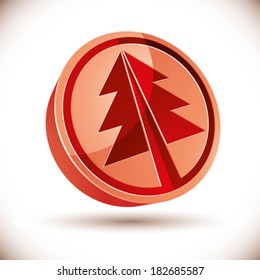 3d red round Christmas tree icon.