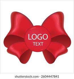 3D Red satin bow. With space for text. For postcards, certificates, invitations. Vector