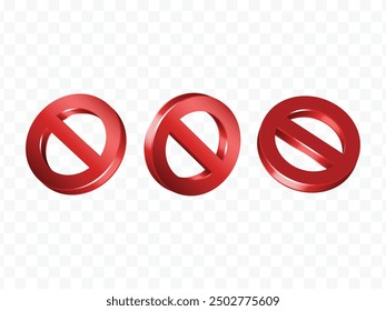 Conjunto rojo 3D de signo prohibido no permitido Icono prohibido Advertencia o símbolo de parada Vector de peligro de seguridad cllipart png
