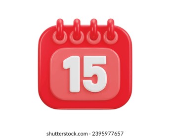 3d red shine calendar icon design date of 15 st