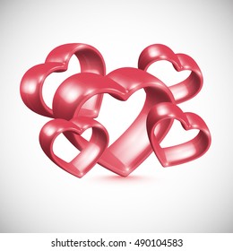 3D red shiny hearts, vector illustration