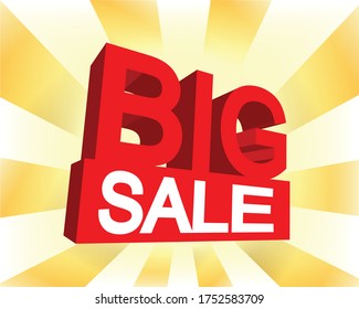 3d red sign big sale and golden shiny