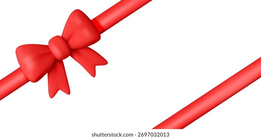 Lazo de cinta sedosa roja 3D con la raya diagonal para la decoración del paquete del regalo. Concepto de celebración de Festiva para tarjeta de felicitación y diseño de Anuncio. Ilustración vectorial