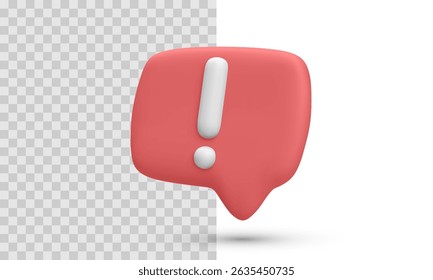 3D red speech bubble with white exclamation mark, floating on transparent and white background. Vector illustration for alert, warning, notification, or important announcement. - Powered by Shutterstock - Get 15% off with code: PIKWIZARD15