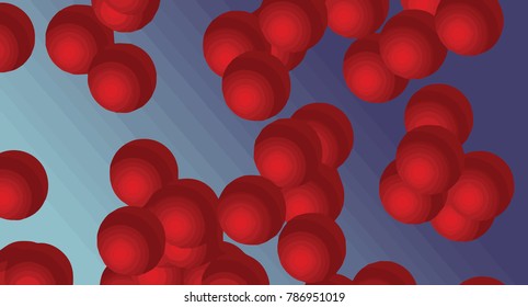 3D red spheres background. Abstract blue vector illustration. Red molecules on vibrant background. Circles levitate on purple space for web design or fashion banner template. 