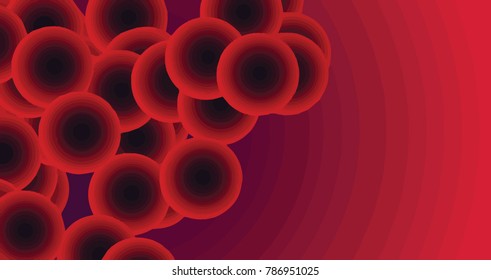 3D red spheres background. Abstract purple vector illustration. Red molecules on vibrant background. Circles levitate on purple space for web design or fashion banner template. 