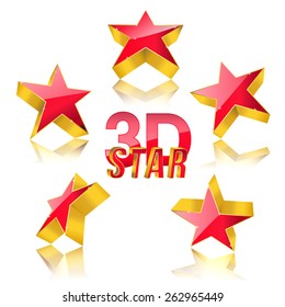 Estrella roja 3D con juego de oro. Ilustración vectorial