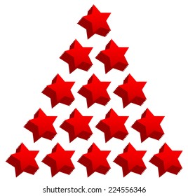 3d red stars in triangle composition w/ jaggy effect.