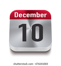 3d red and steel calendar button with date of 10 december