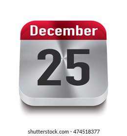 3d red and steel calendar button with date of 25 december