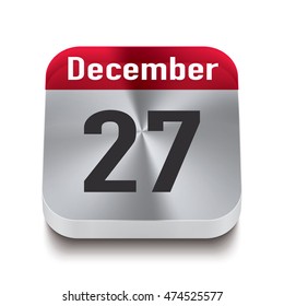 3d red and steel calendar button with date of 27 december