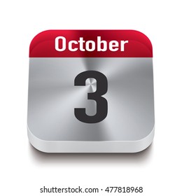 3d red and steel calendar button with date of 3 october