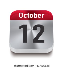 3d red and steel calendar button with date of 12 october