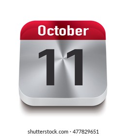 3d red and steel calendar button with date of 11 october