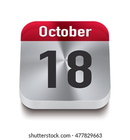 3d red and steel calendar button with date of 18 october